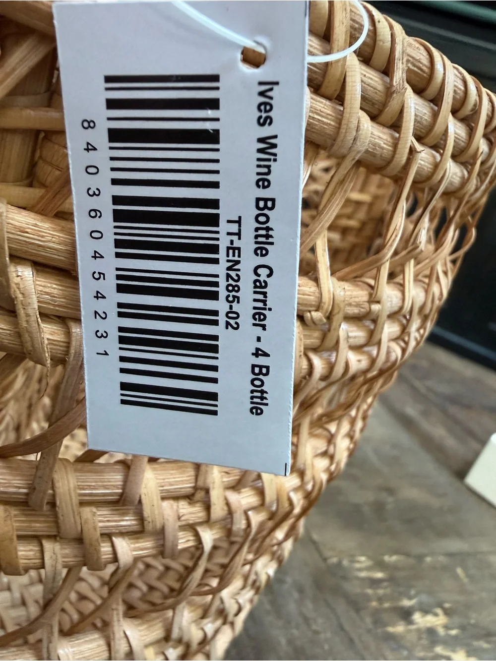Serena & Lily Ives Wicker Wine Bottle Carrier 4-Compartment Rattan Basket NWT